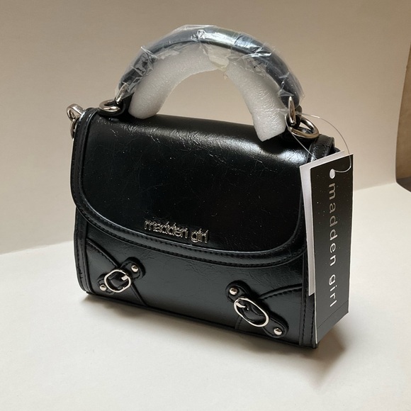 Madden Girl Handbags - NWT Madden Girl Alilithc Crinkle Mini Top Handle Satchel Bag Black Crossbody
